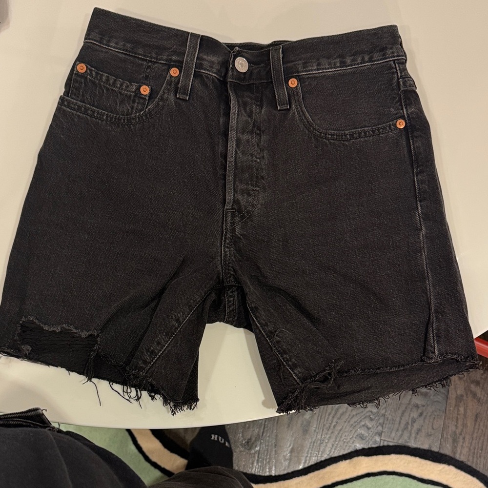 Levi's Black Distressed Frayed Hem Denim Shorts